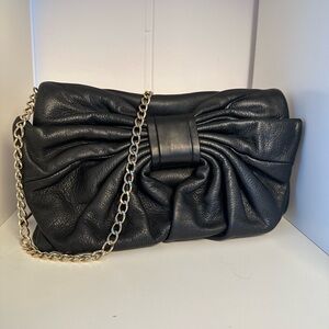 RED Valentino Black Leather Clutch with Gold Chain